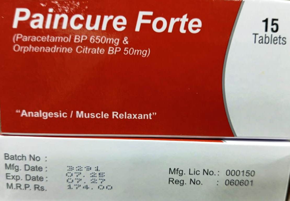 Paincure Forte (Paracetamol BP 650mg & Orphenadrine Citrate BP 50mg)