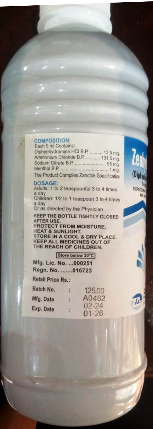 Zeohydramine-450ml-(Diphenhydramine HCI)-Cough Syrup