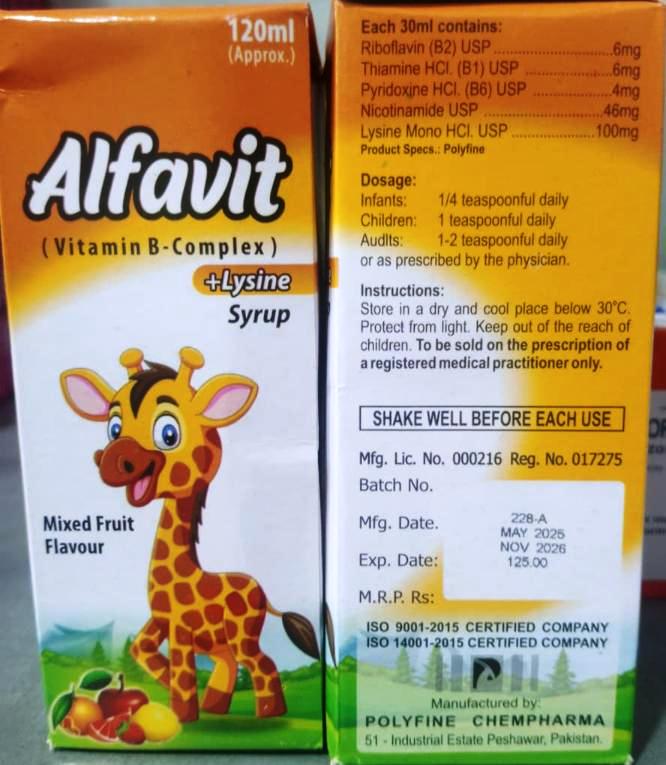 Alfavit-120ml (Vitamin B-Complex)+Lysine Syrup 1x6