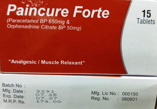 Paincure Forte (Paracetamol BP 650mg & Orphenadrine Citrate BP 50mg)
