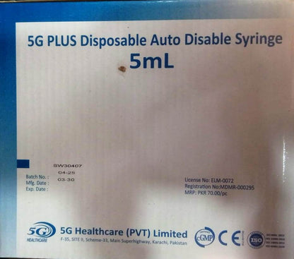 5G PLUS Disposable Auto Disable Syringe-5mL-(100pcs)