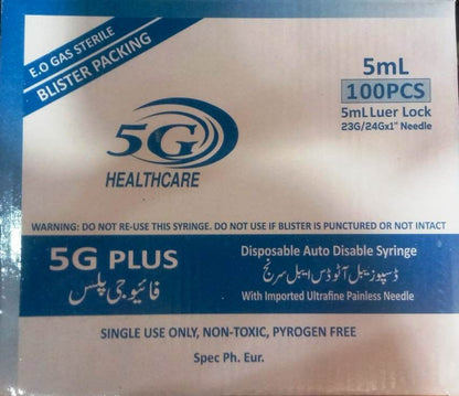 5G PLUS Disposable Auto Disable Syringe-5mL-(100pcs)