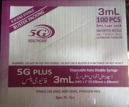 5G PLUS Disposable Auto Disable Syringe-3mL-(100pcs)