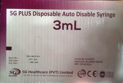 5G PLUS Disposable Auto Disable Syringe-3mL-(100pcs)