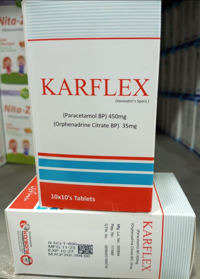KARFLEX (Innovator's Specs) Paracetamol BP 450mg-Orphenadrine Citrate BP 35mg